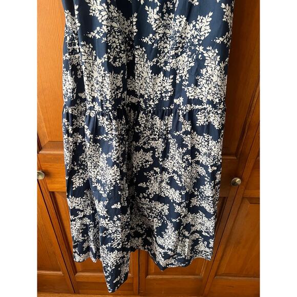 Abercrombie & Fitch Women's Floral Tiered Open Back Midi Dress Navy White SZ XL - Picture 4 of 11